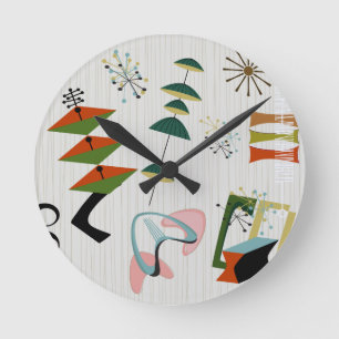 Horloge Ronde Rétro inspiré de l'ère Eames atomique