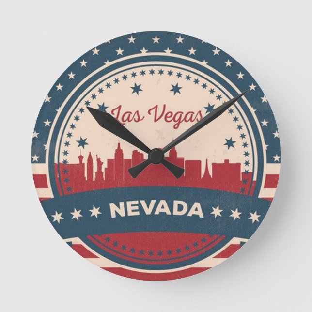 Horloge Ronde Retro Las Vegas Skyline (Recto)