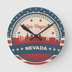 Horloge Ronde Retro Las Vegas Skyline