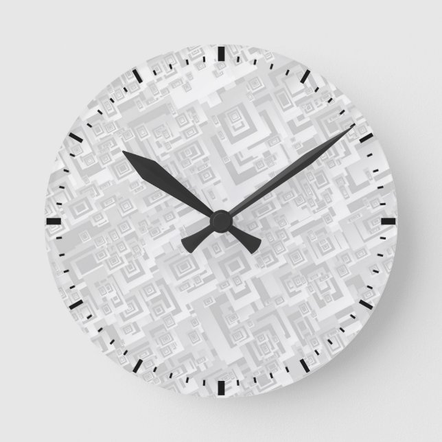Horloge Ronde Rétro motif carré blanc et gris sur l'horloge (Recto)