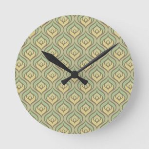 Horloge Ronde Rétro motif vert et jaune vintage