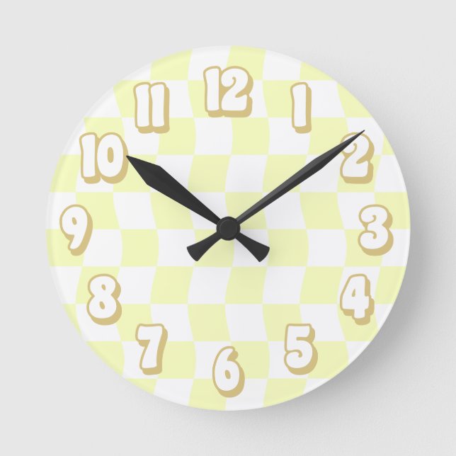 Horloge Ronde Retro Pastel Jaune Blanc Verre Checkerboard (Recto)