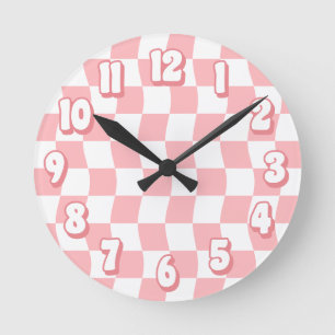 Horloge Ronde Retro Pastel rose blanc Verre tableau de contrôle