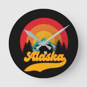 Horloge Ronde Retro Sunset Alaska Juneau Bear Mountains Wild AK