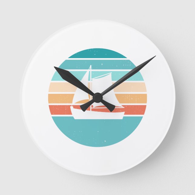 Horloge Ronde Retro Sunset Effet Perdu + Voilier (Recto)