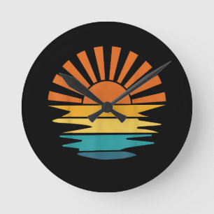 Horloge Ronde Retro Sunset Rays Wavy Vintage Retro Sunshine Sun