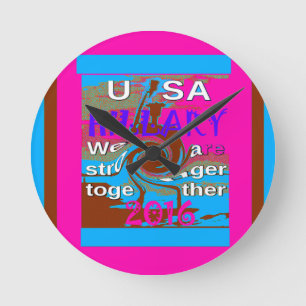 Horloge Ronde Retro USA Stronger Together Abstrait Art Print