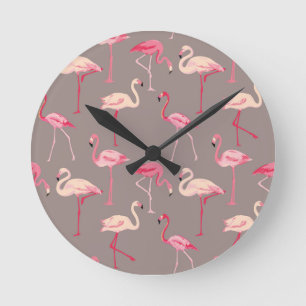 Horloge Ronde Rétros Flamants roses
