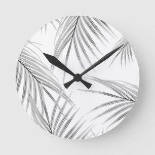 Horloge Ronde Rêve des Feuilles de palmiers gris mou #1 #tropica