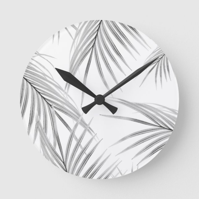 Horloge Ronde Rêve des Feuilles de palmiers gris mou #1 #tropica (Recto)
