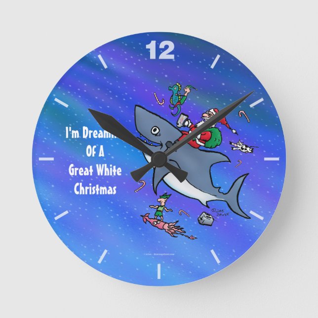 Horloge Ronde Rêver d'un Noël requin blanc (Recto)