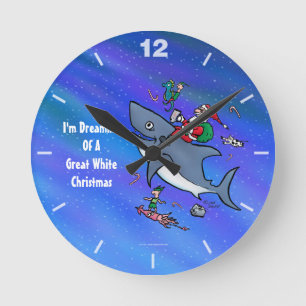 Horloge Ronde Rêver d'un Noël requin blanc