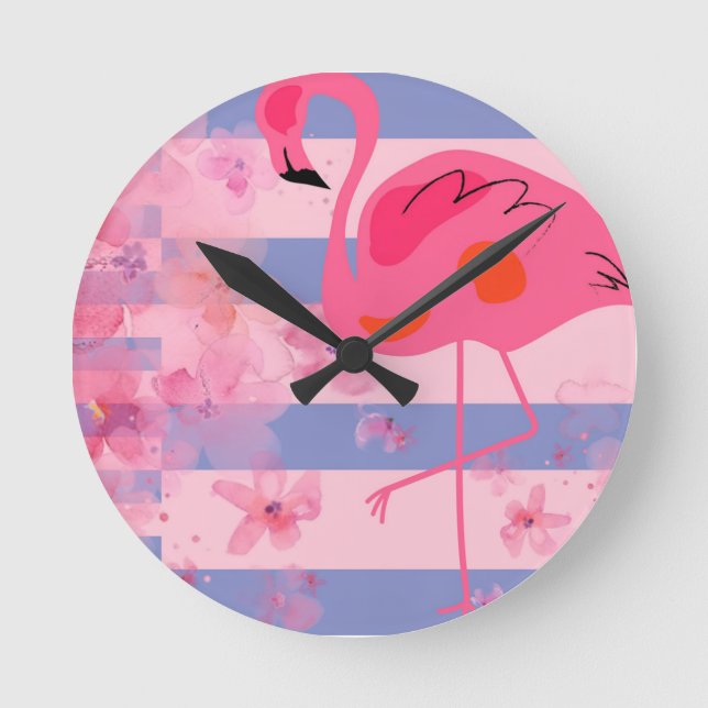 Horloge Ronde Rêverie de flamant rose (Recto)
