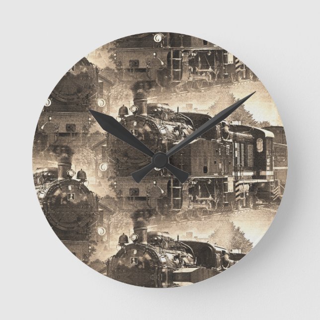 Horloge Ronde Rêves à vapeur - Moteur ferroviaire (Recto)