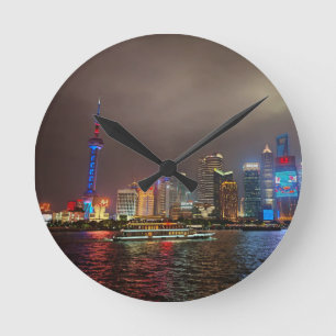Horloge Ronde Rêves électriques - Futuriste Shanghai Skyline, A 