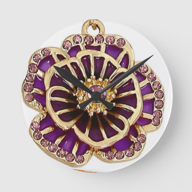 Horloge Ronde Rhinestone florale violet 3D Élégance intemporelle (Recto)