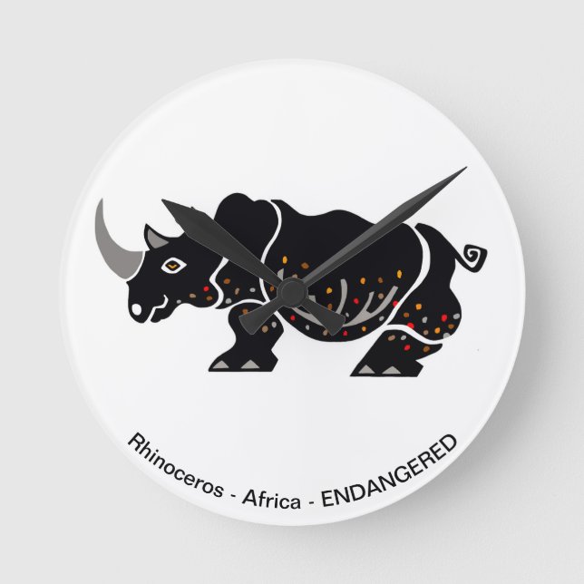 Horloge Ronde RHINOCEROS - Animaux en danger - Conservation (Recto)