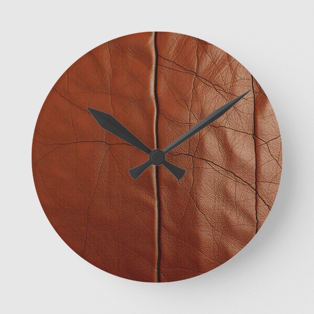 Horloge Ronde Rich Brown Leather Texture Pattern (Recto)