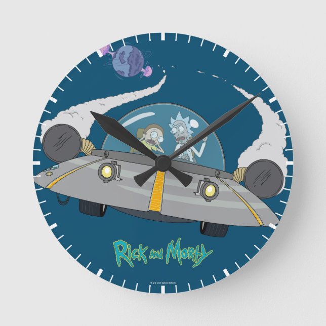 Horloge Ronde RICK ET MORTY™ | Vol En Navire Spatial (Recto)