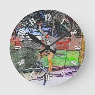 Horloge Ronde Riding the Rails - Cartoon Skateboarder Design