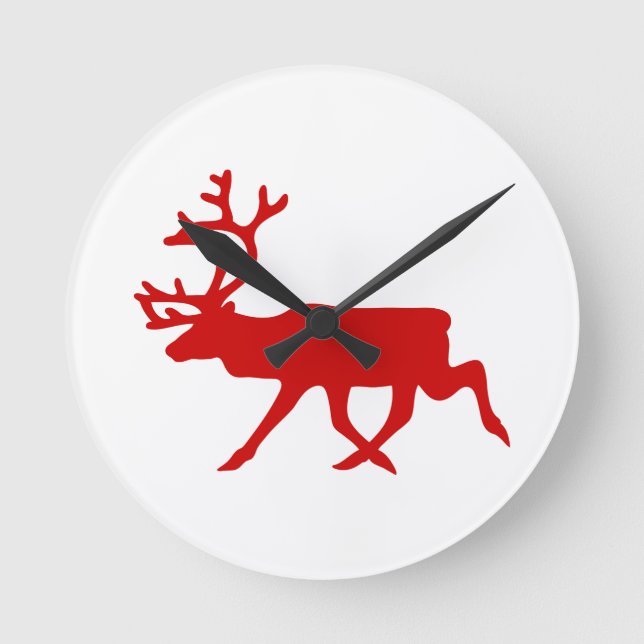Horloge Ronde Rindeer rouge / Silhouette caribou (Recto)