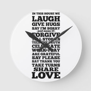 Horloge Ronde Rire, Amour, Noir et Blanc