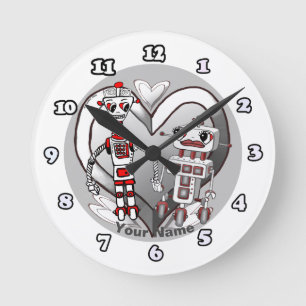 Horloge Ronde robots amoureux