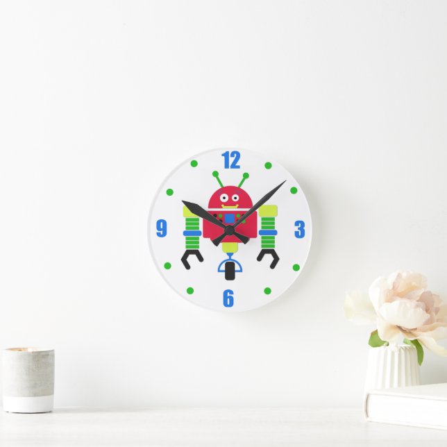 Horloge Ronde Robots colorés Enfants Personnalisés (Maison)