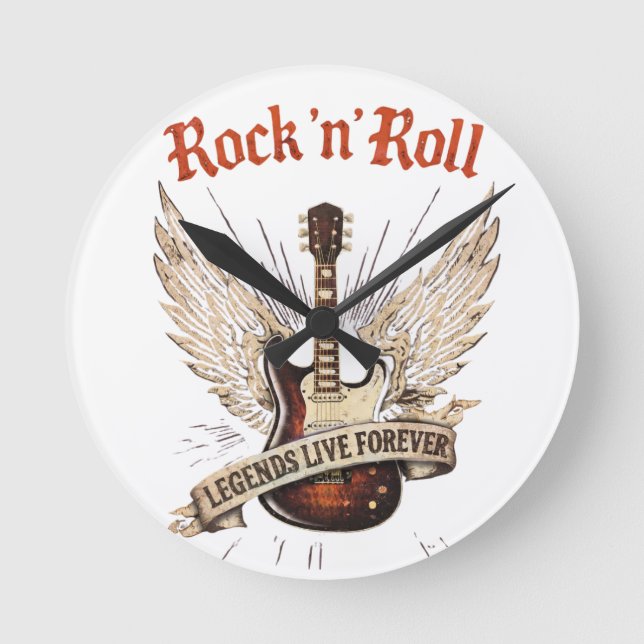 Horloge Ronde Rock n roll guitar legends live forever clock (Recto)