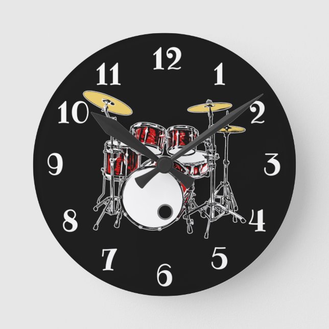 Horloge Ronde Rock & Roll Drum Kit Drummer Musician Drumming Rou (Recto)