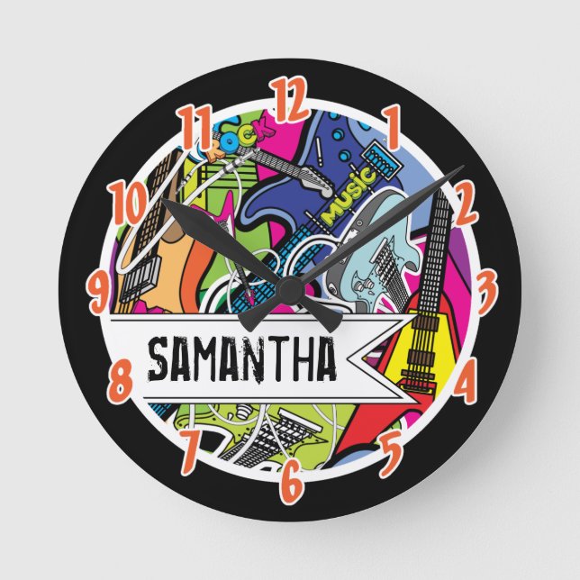 Horloge Ronde Rock Star Guitar Rocker Band Personalized Clock (Recto)