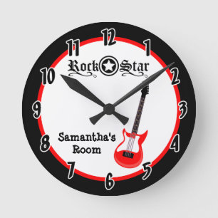 Horloge Ronde Rock star Red Guitar