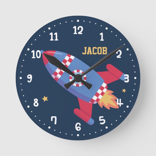 Horloge Ronde Rocket Ship Checkered, Outer Space, (Recto)