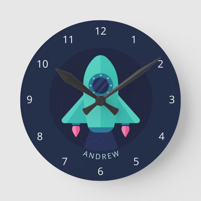 Horloge Ronde Rocket Spacship Baby Boy Nursery Space Nom du thèm (Recto)