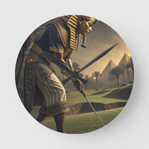 Horloge Ronde Roi Tout jouant au golf Art drôle de l'Égypte anc