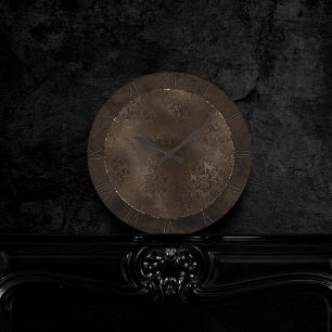 Horloge Ronde Romance en bronze de minuit   Satiny Grunge Damask