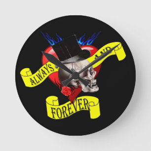 Horloge Ronde Romantic Gothic Skull Valentines love heart