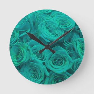 Horloge Ronde Romantique élégant turquoise - roses verts