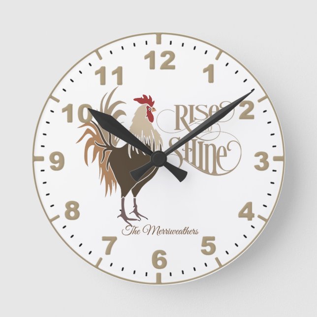 Horloge Ronde Rooster Rise and Shine Wall Round Clock (Recto)
