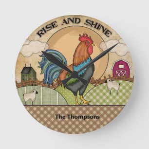 Horloge Ronde Rooster Rise and Shine Wall Round Clock