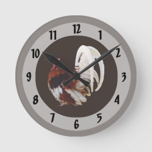 Horloge Ronde Rooster Rouge Avec Plumes De Queue Blanche