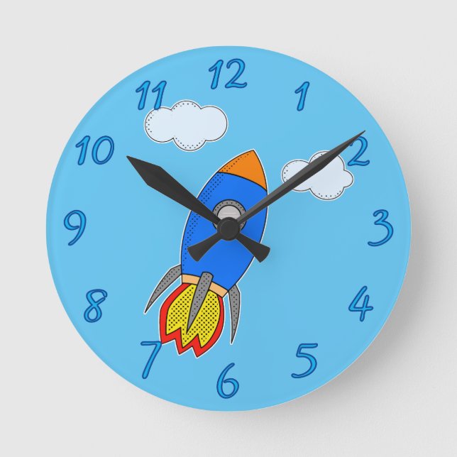 Horloge Ronde Roquette De Dessin Dans Le Ciel Bleu (Recto)