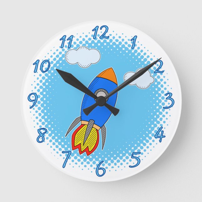 Horloge Ronde Roquette De Dessin Dans Le Ciel Bleu Halftones (Recto)