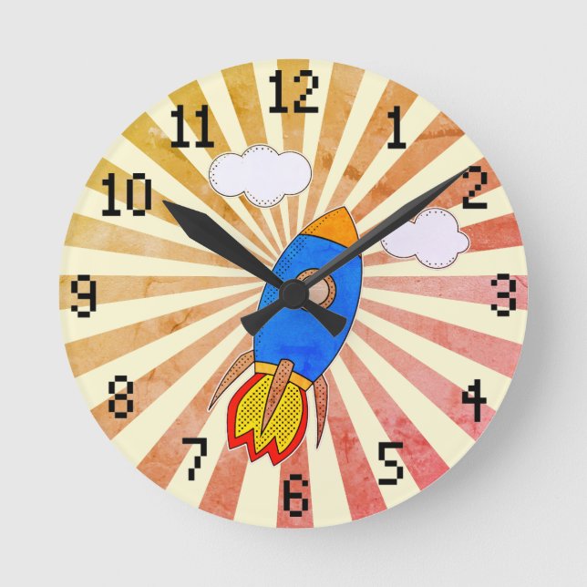Horloge Ronde Roquette de dessin Retro Coucher de soleil Décor (Recto)