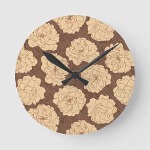 Horloge Ronde Rose baroque sur marron noyer - motif sans soudure