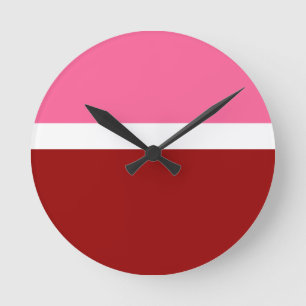 Horloge Ronde Rose Blanc Marron Rouge Bloc De Couleurs 