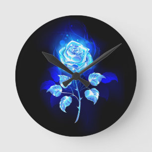 Horloge Ronde Rose bleu brûlant