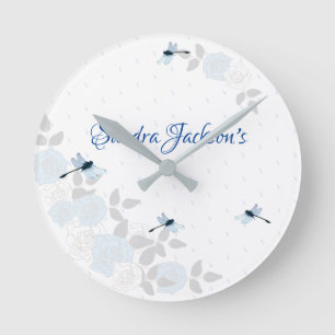 Horloge Ronde Rose bleu Dragonfly Boy Baby shower cadeau