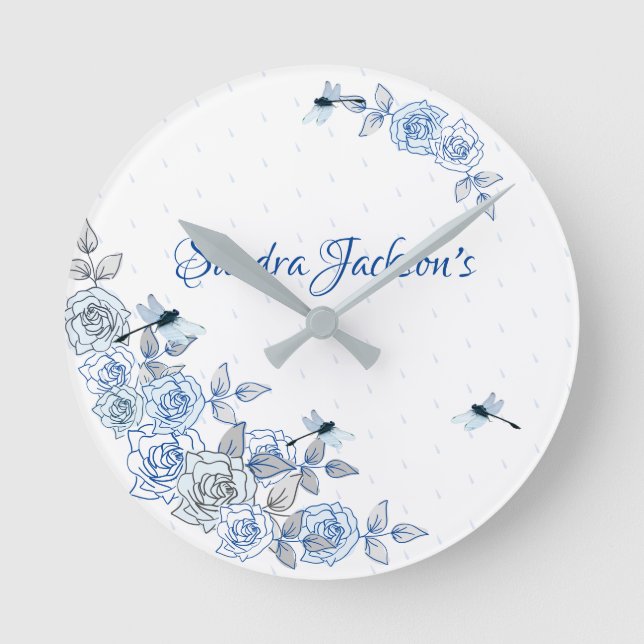 Horloge Ronde Rose bleu Dragonfly Boy Baby shower cadeau (Recto)