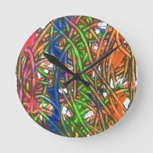 Horloge Ronde Rose, Bleu, Vert, Orange, Œuvre d'art en marbre